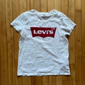Levi's White Red Logo Graphic T Shirt Tee Crew Neck Cotton Casual Size M